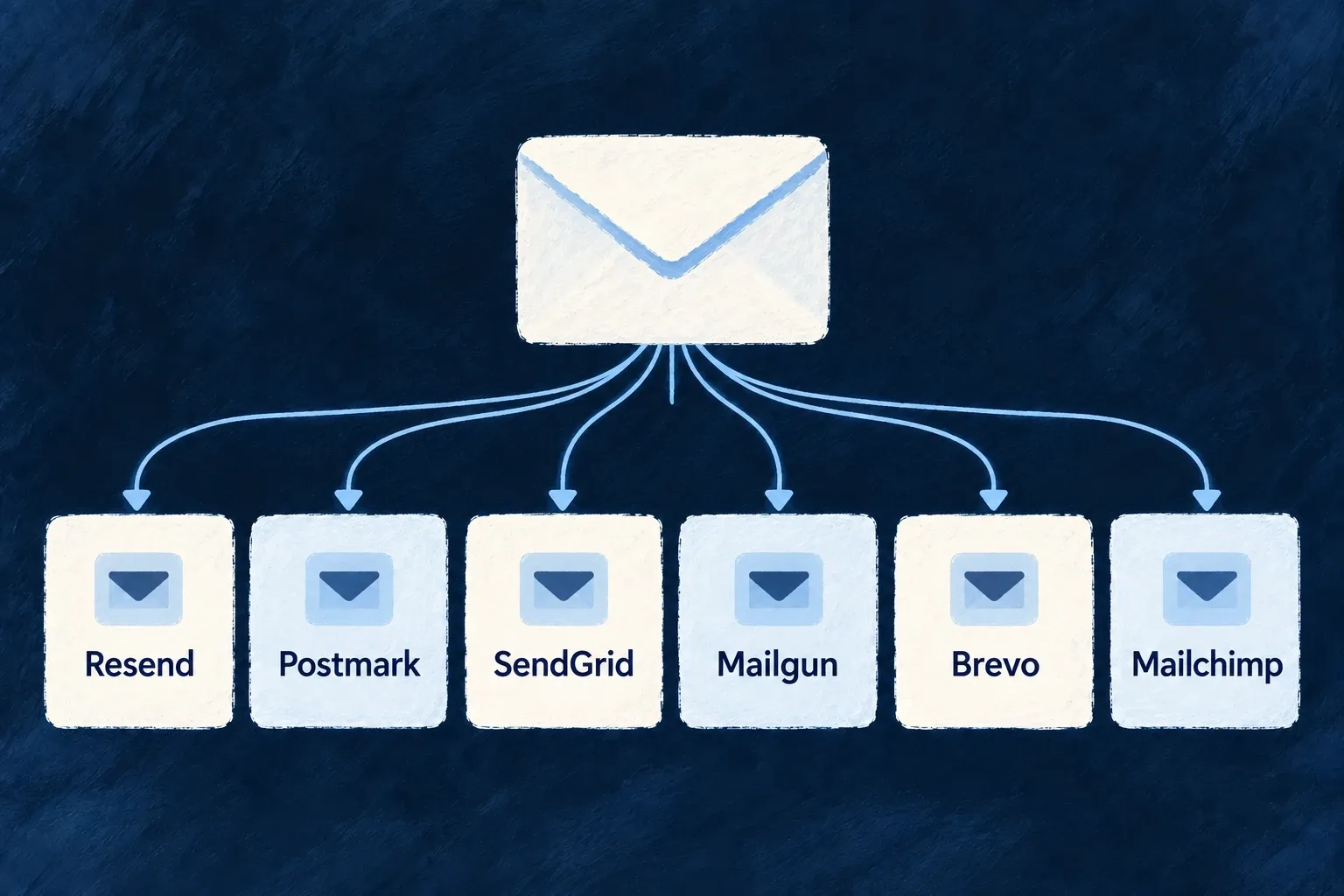 A shared email request can be translated by several named provider adapters.