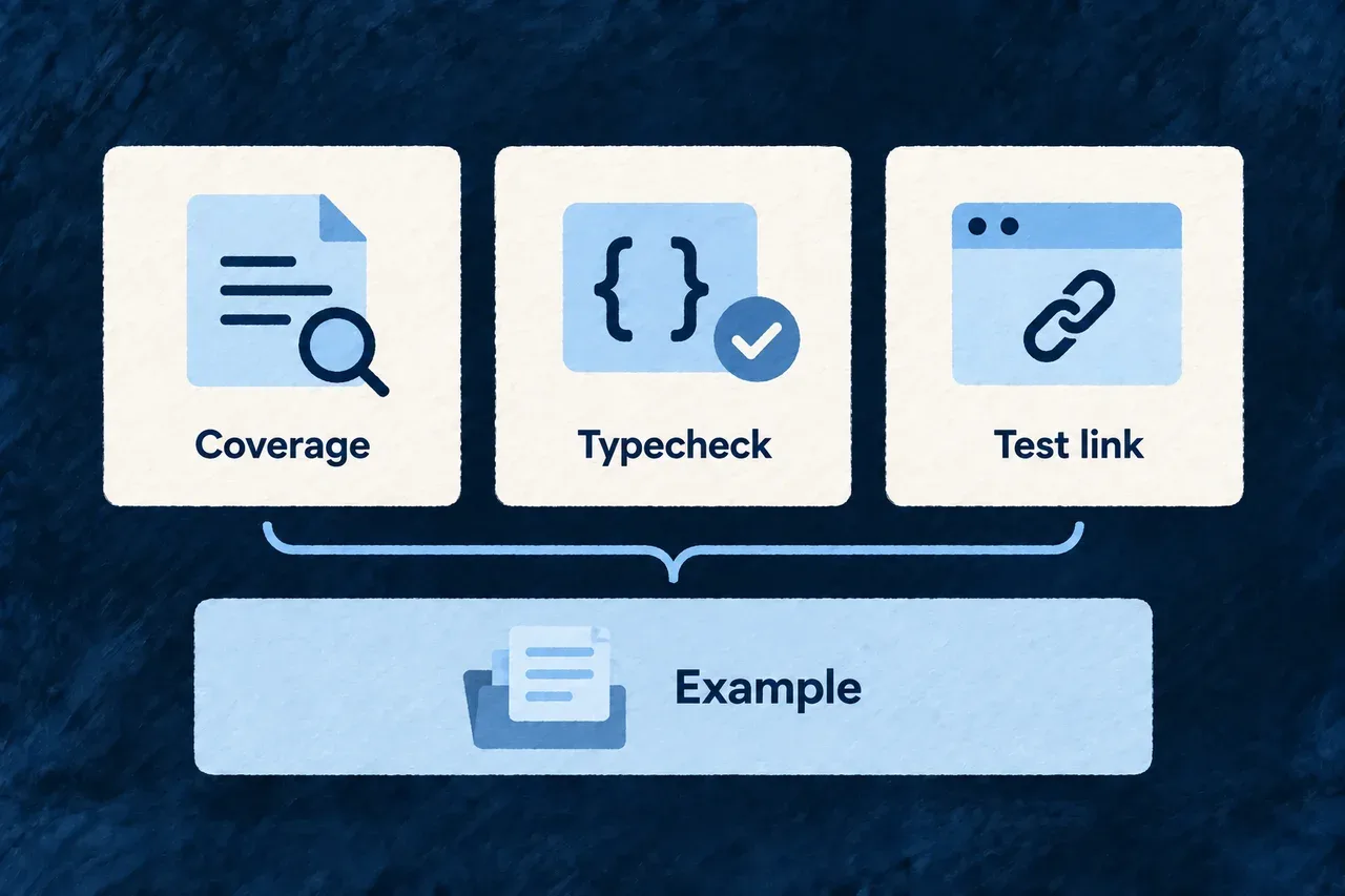Coverage, type checking and test connections support a worked example.