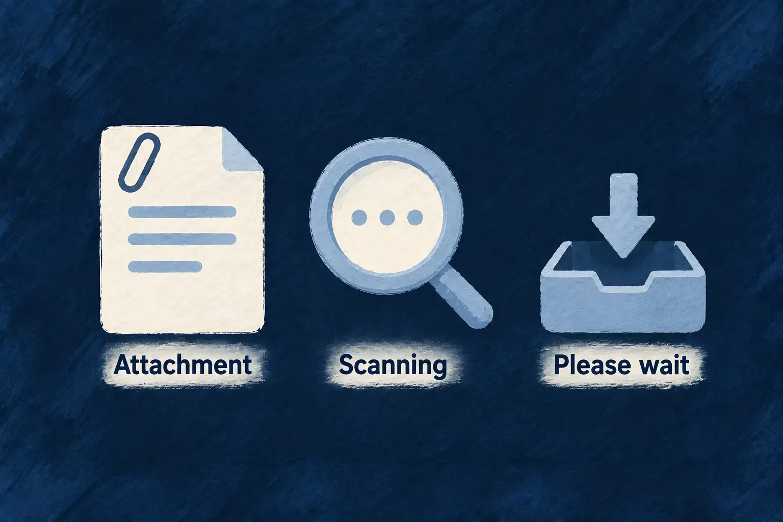 An attachment waits for scanning before becoming downloadable.
