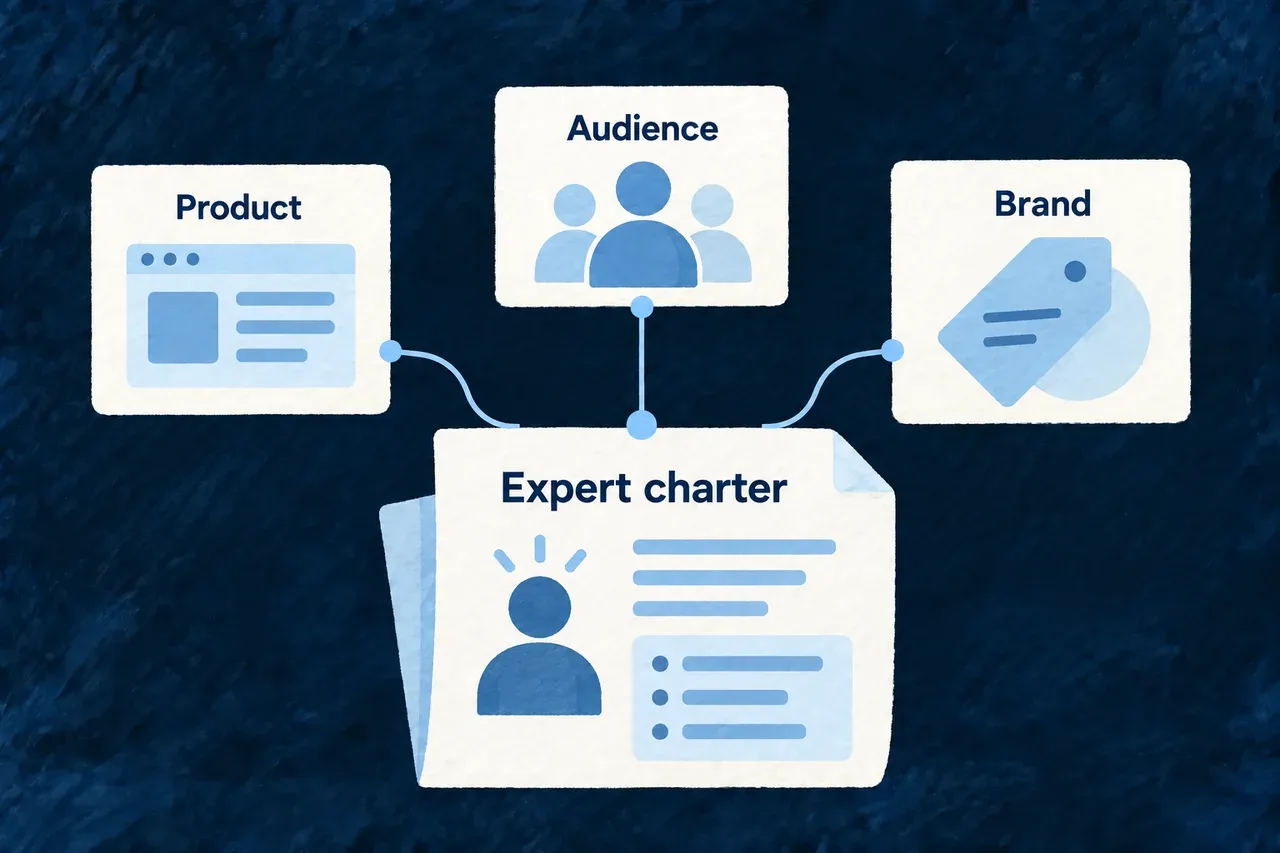 Product context informs a reusable expert charter.