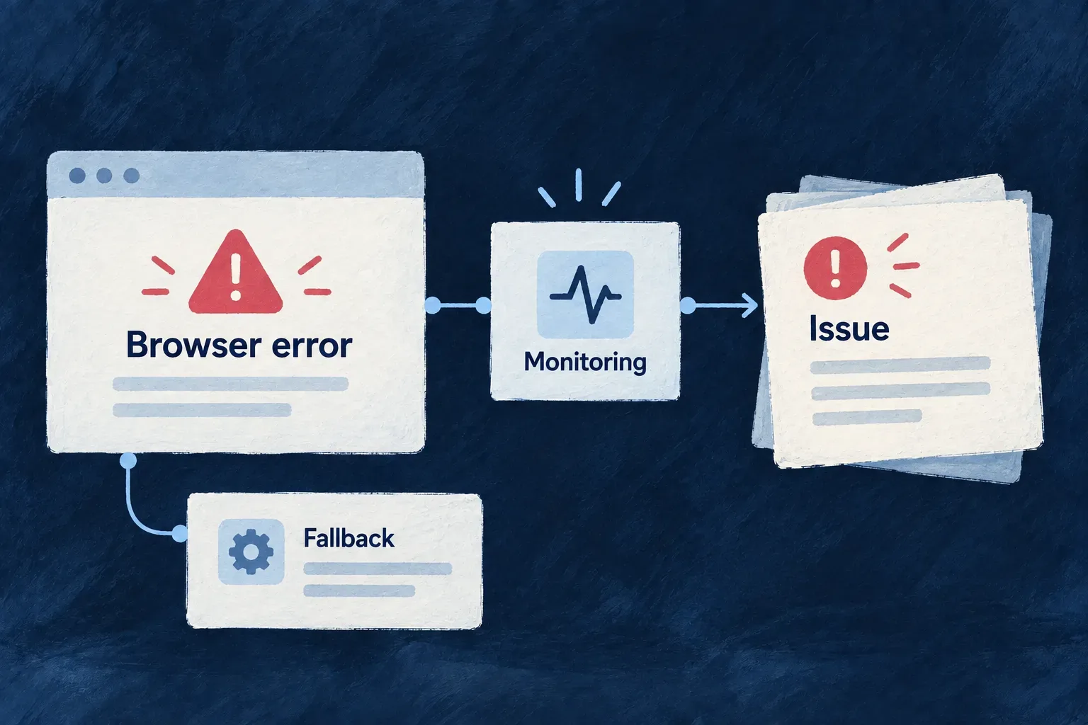 Browser failure reports reach a selected monitoring destination.