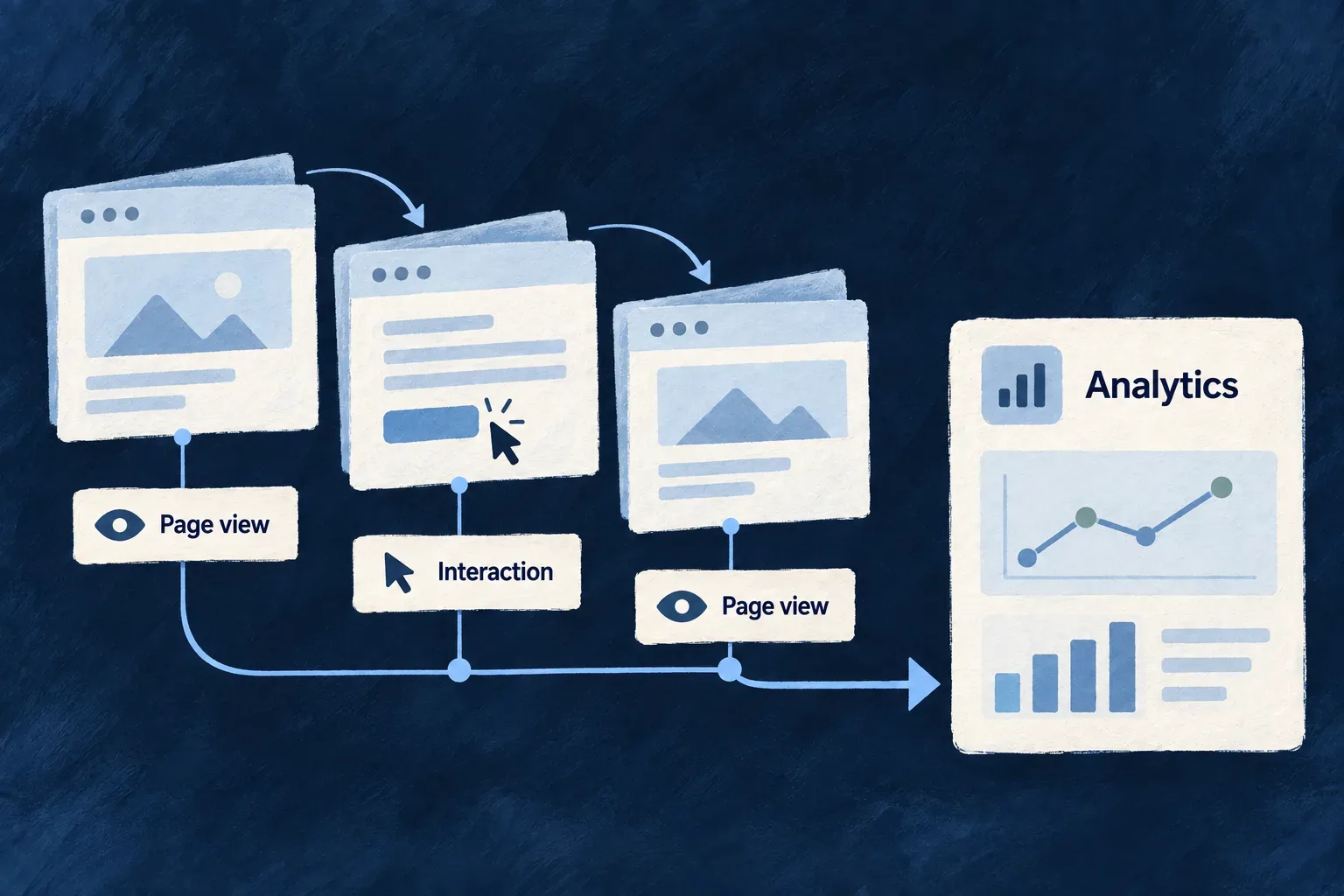 Selected browser events reach a product analytics destination.