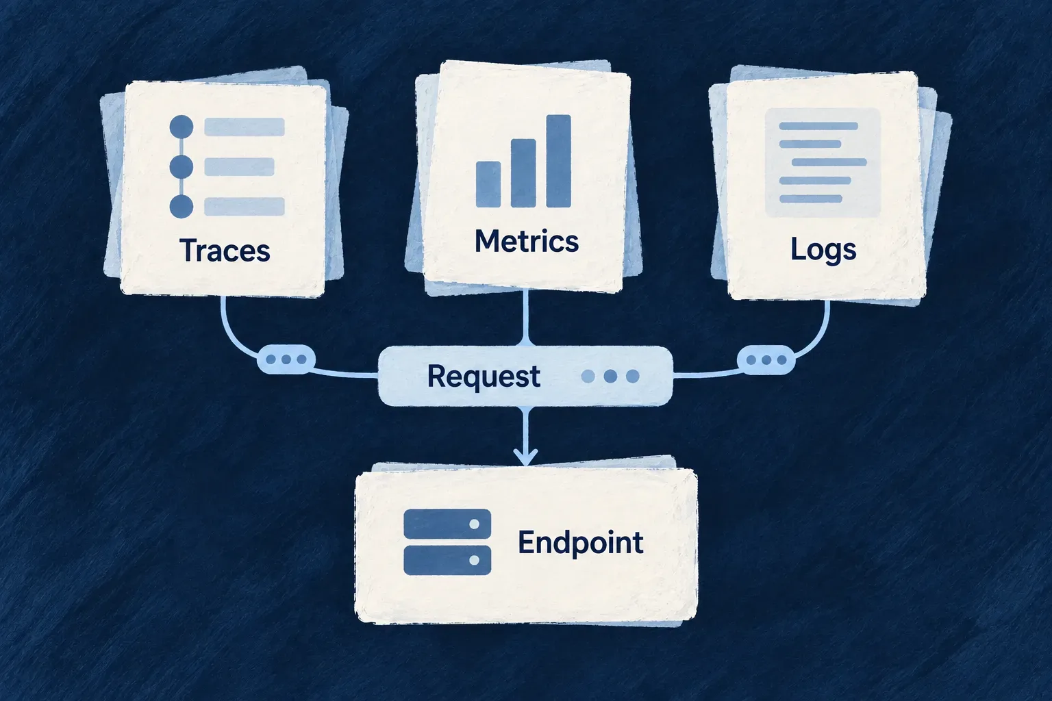 Request activity produces traces, metrics and logs for a telemetry endpoint.