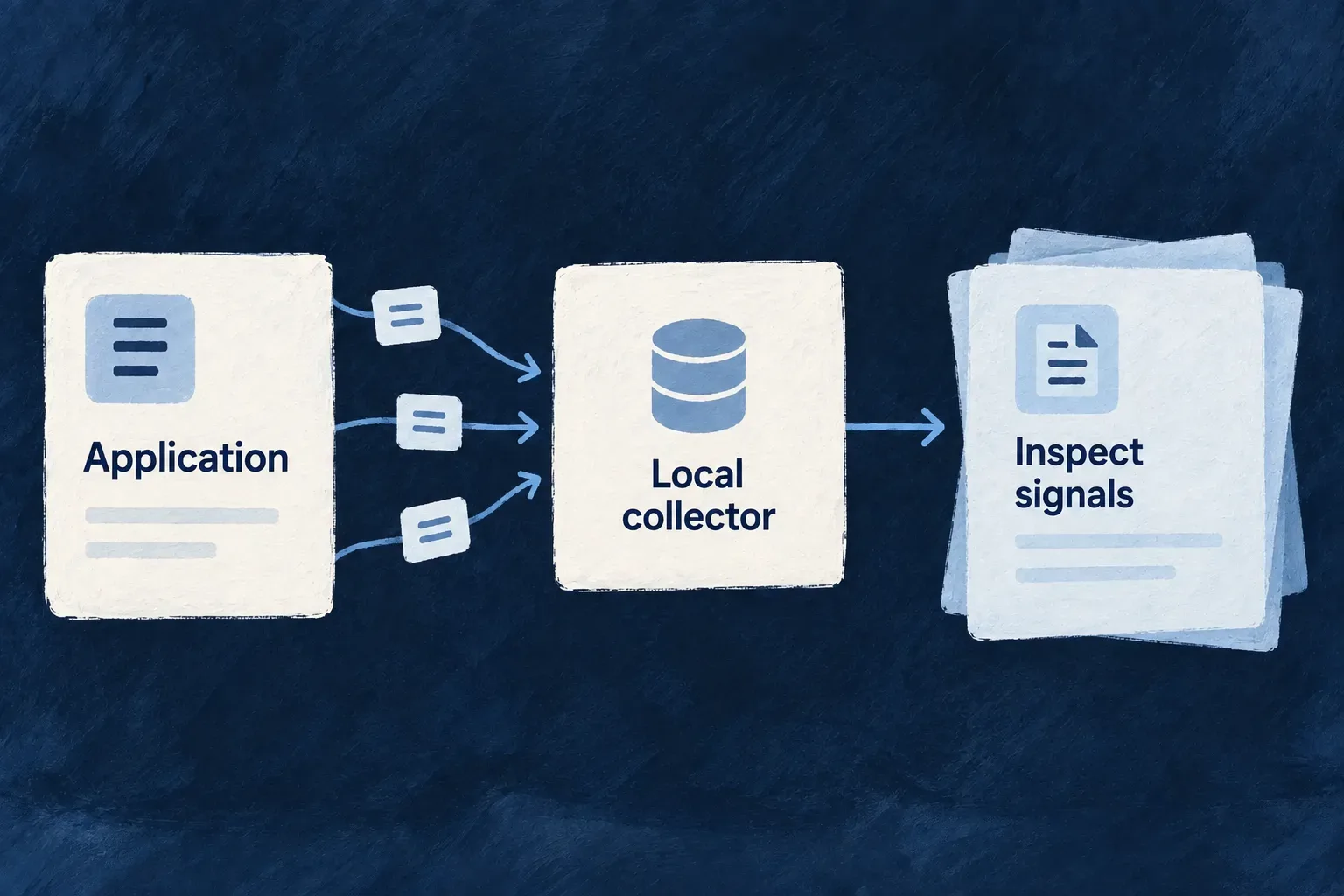 A local collector receives application telemetry.