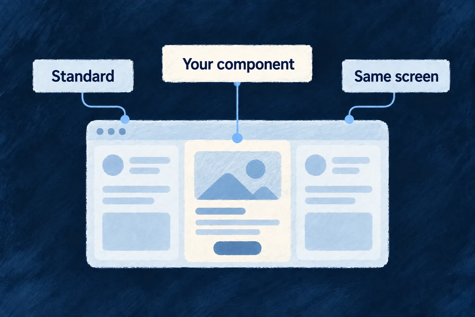 A custom component replaces one part within a shared screen.