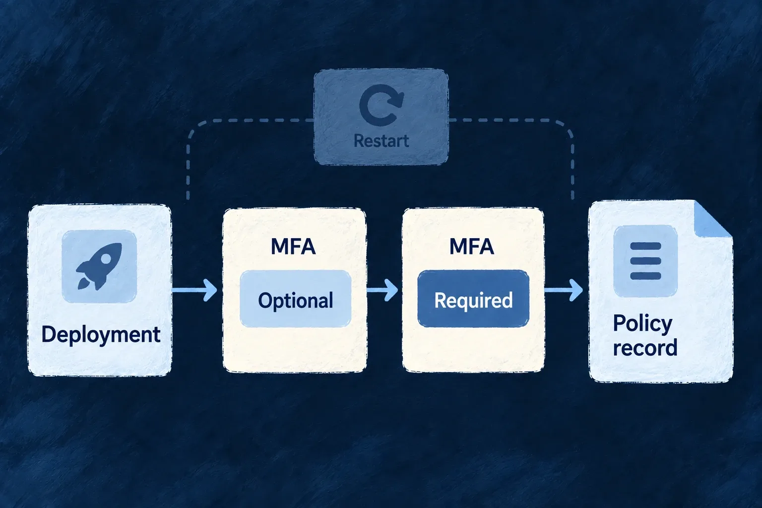 A deployed authentication-policy change from optional to required MFA produces a policy record.
