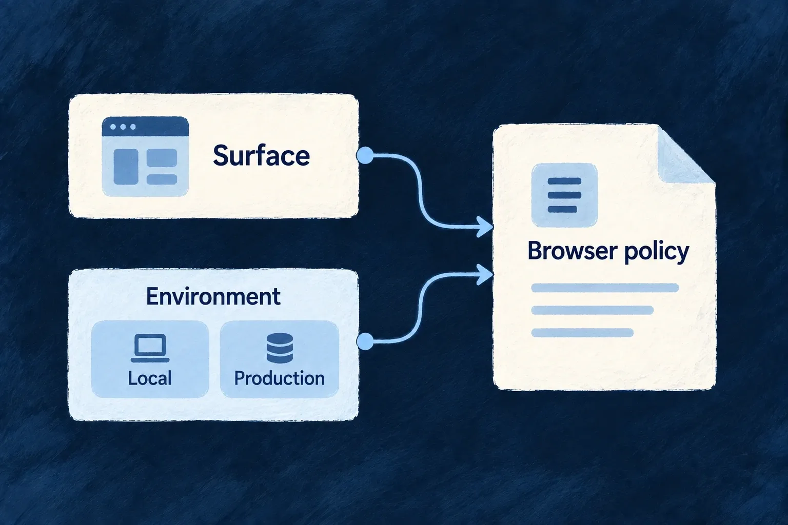 Surface and environment inputs determine a browser policy.