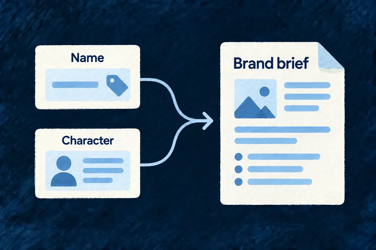 A creator's answers supply the name and character of a brand brief.