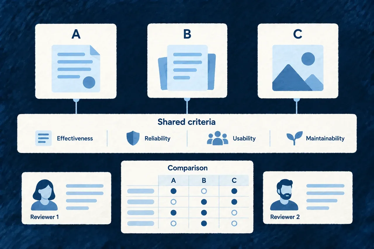 Several candidates are compared against shared criteria.