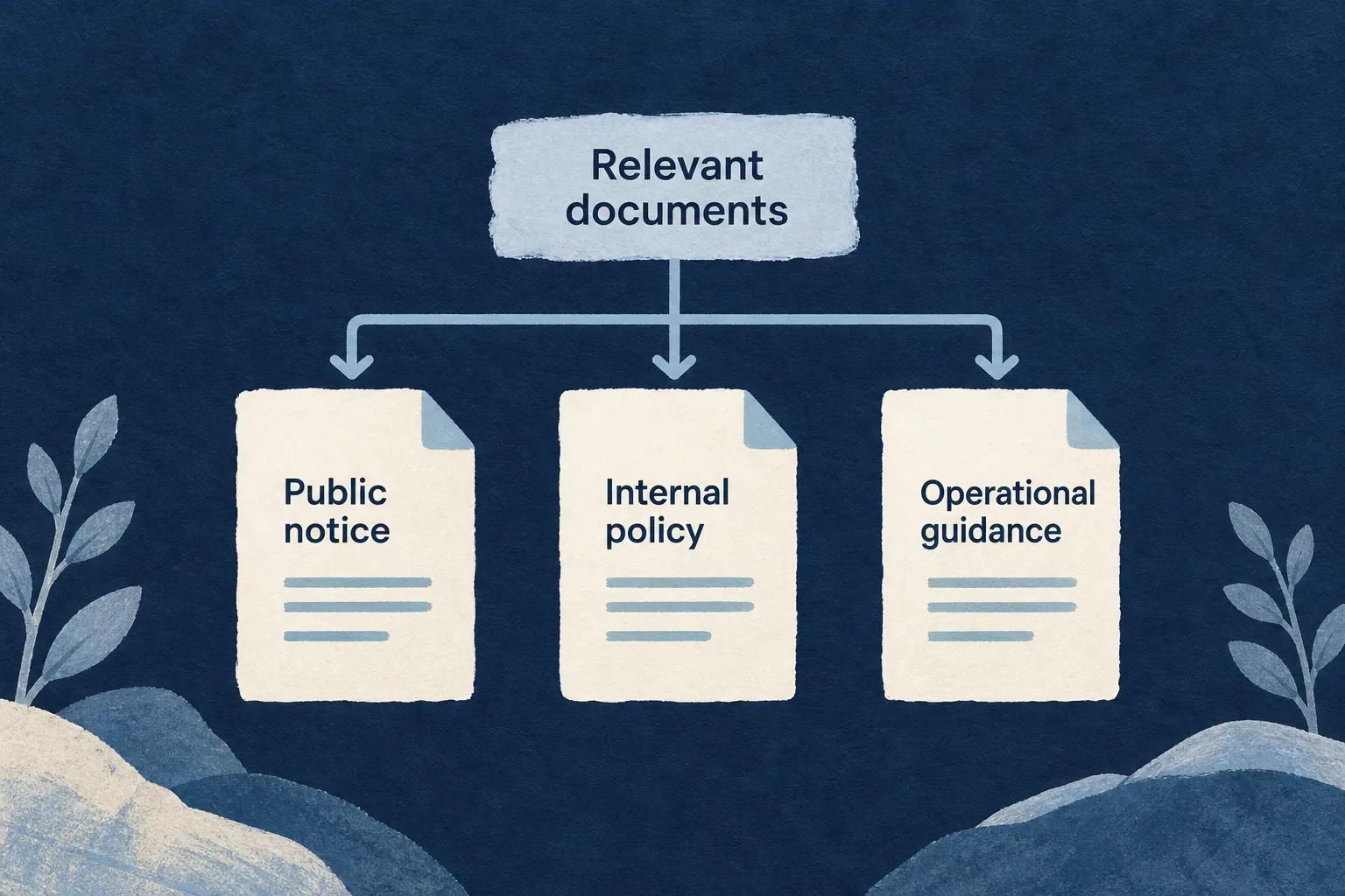 Public notices, internal policies and operational guidance have distinct document purposes.