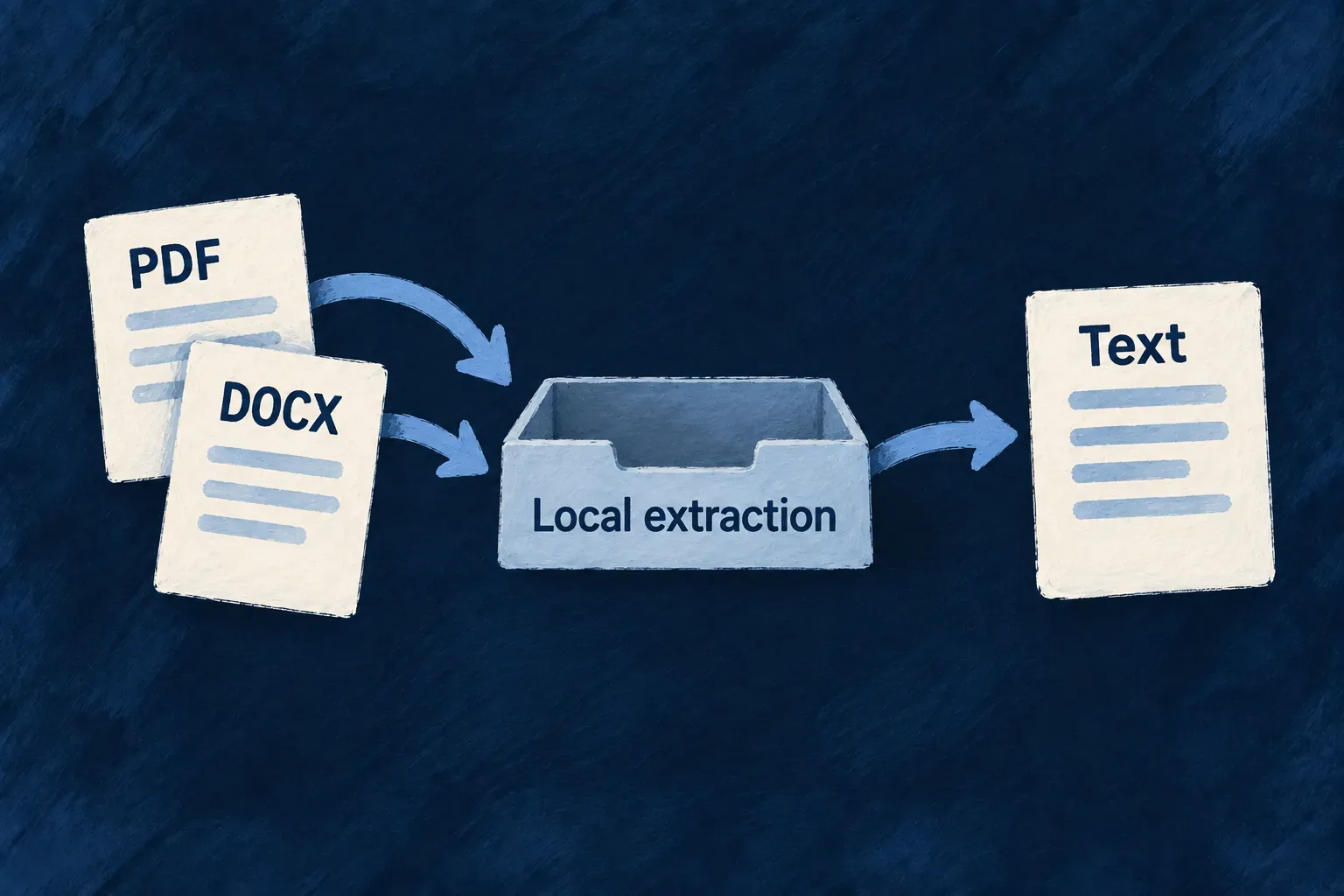 PDF and modern Word documents yield text through local extraction.