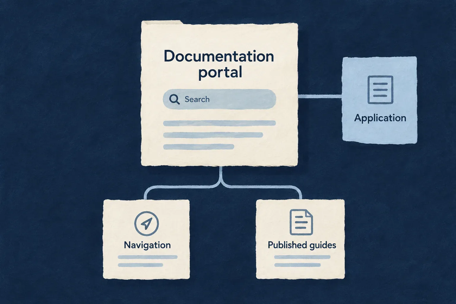 A documentation portal connects navigation and published guides to the application.