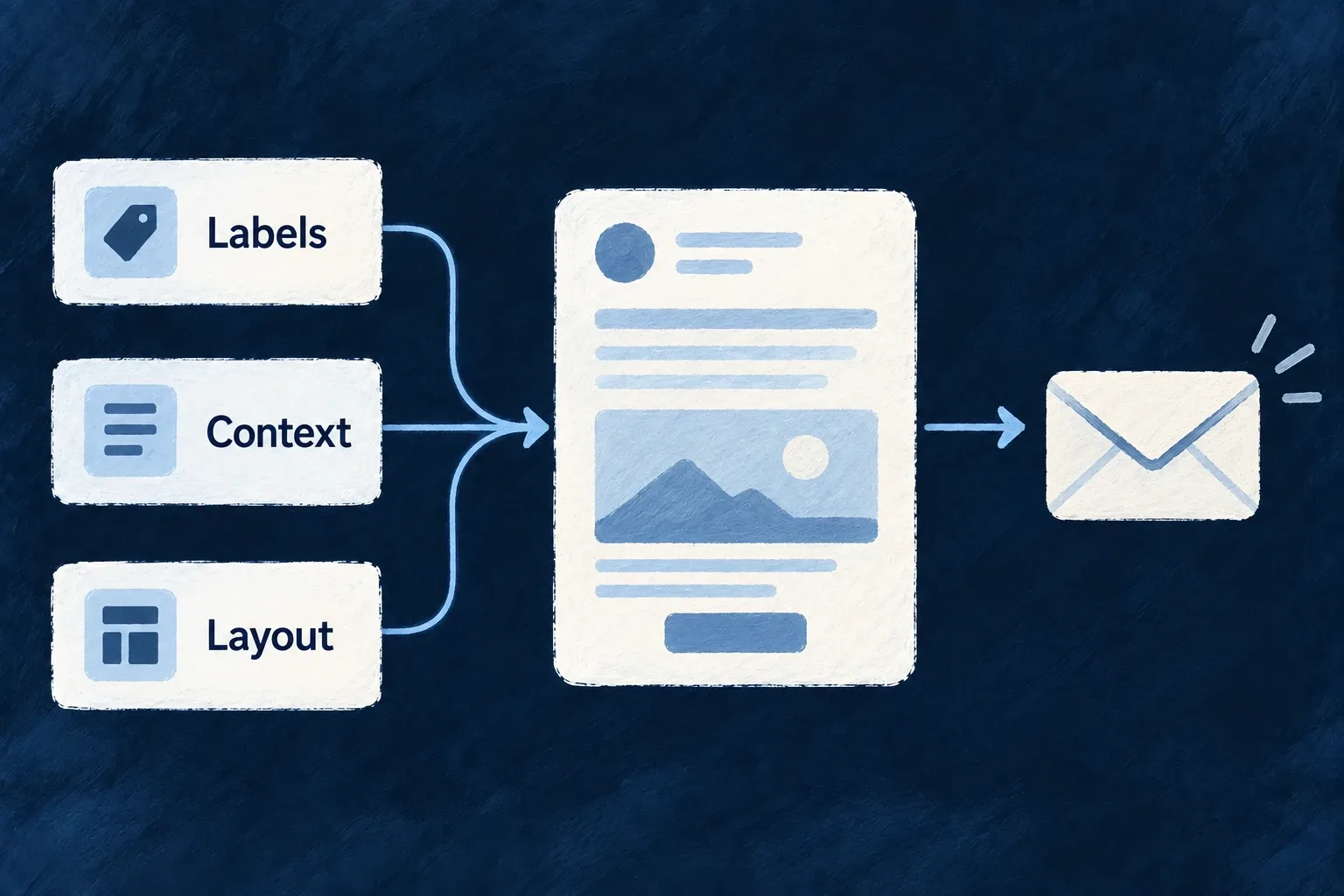 Email content, recipient context and layout combine before provider submission.