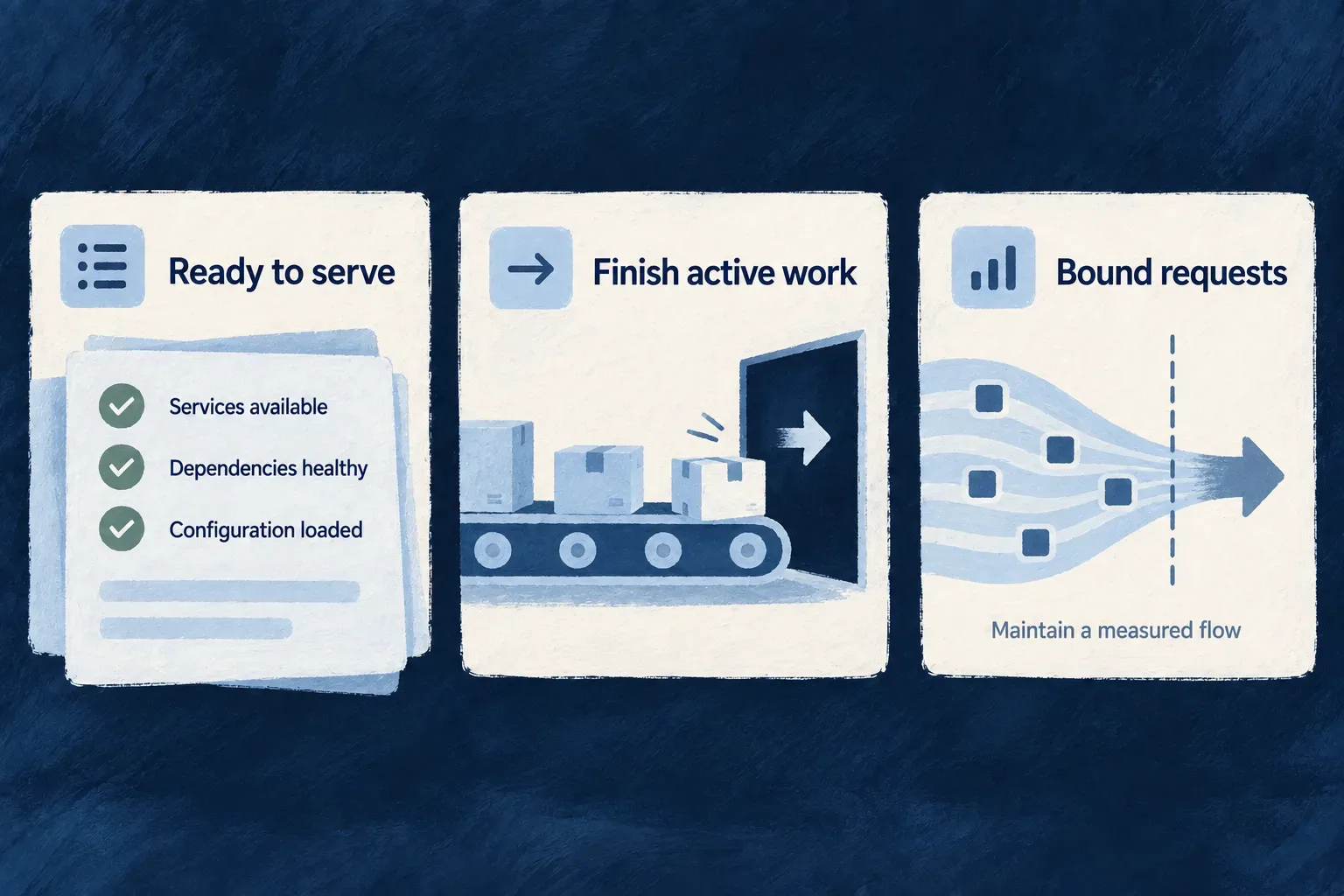 Readiness, orderly change and bounded requests support service operation.