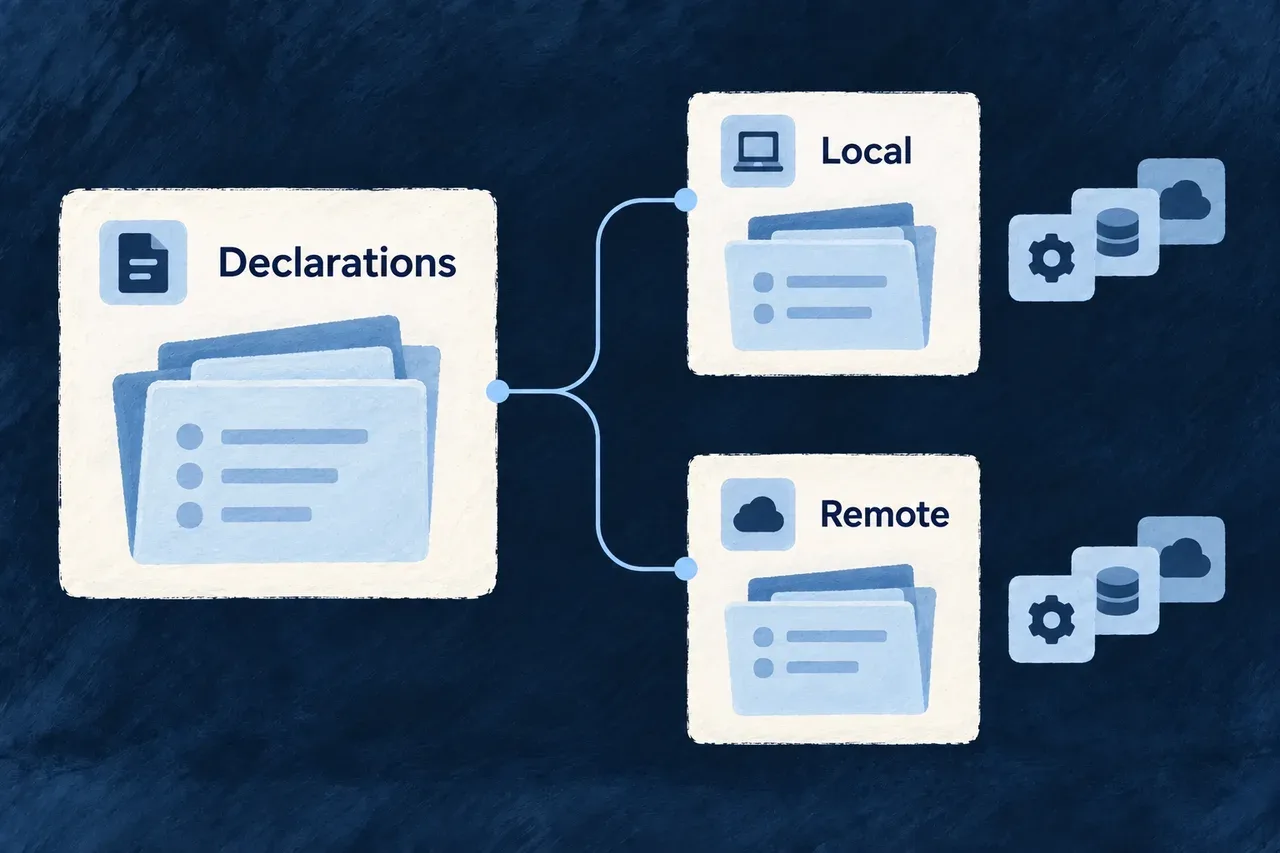 Authored declarations supply separate local and remote configuration outputs.