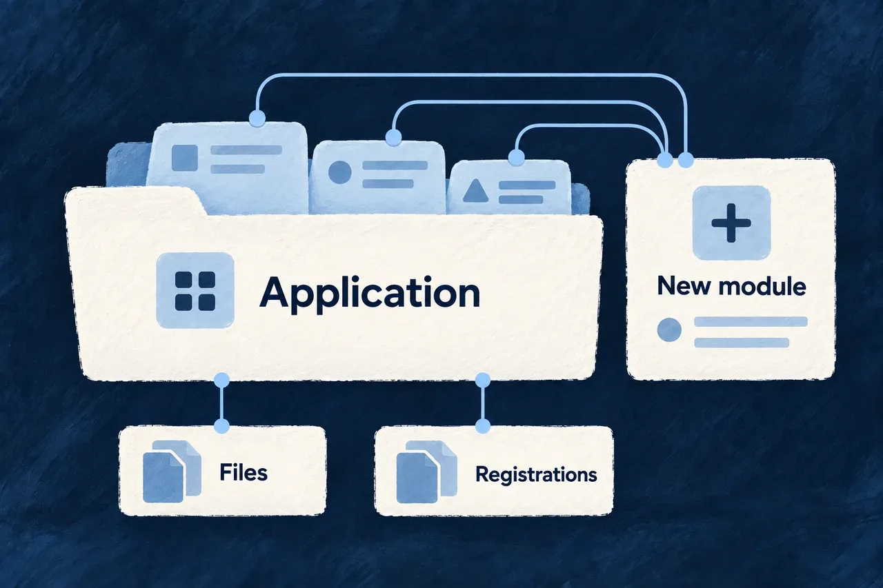 A new module joins application files and registrations as connected project structure.