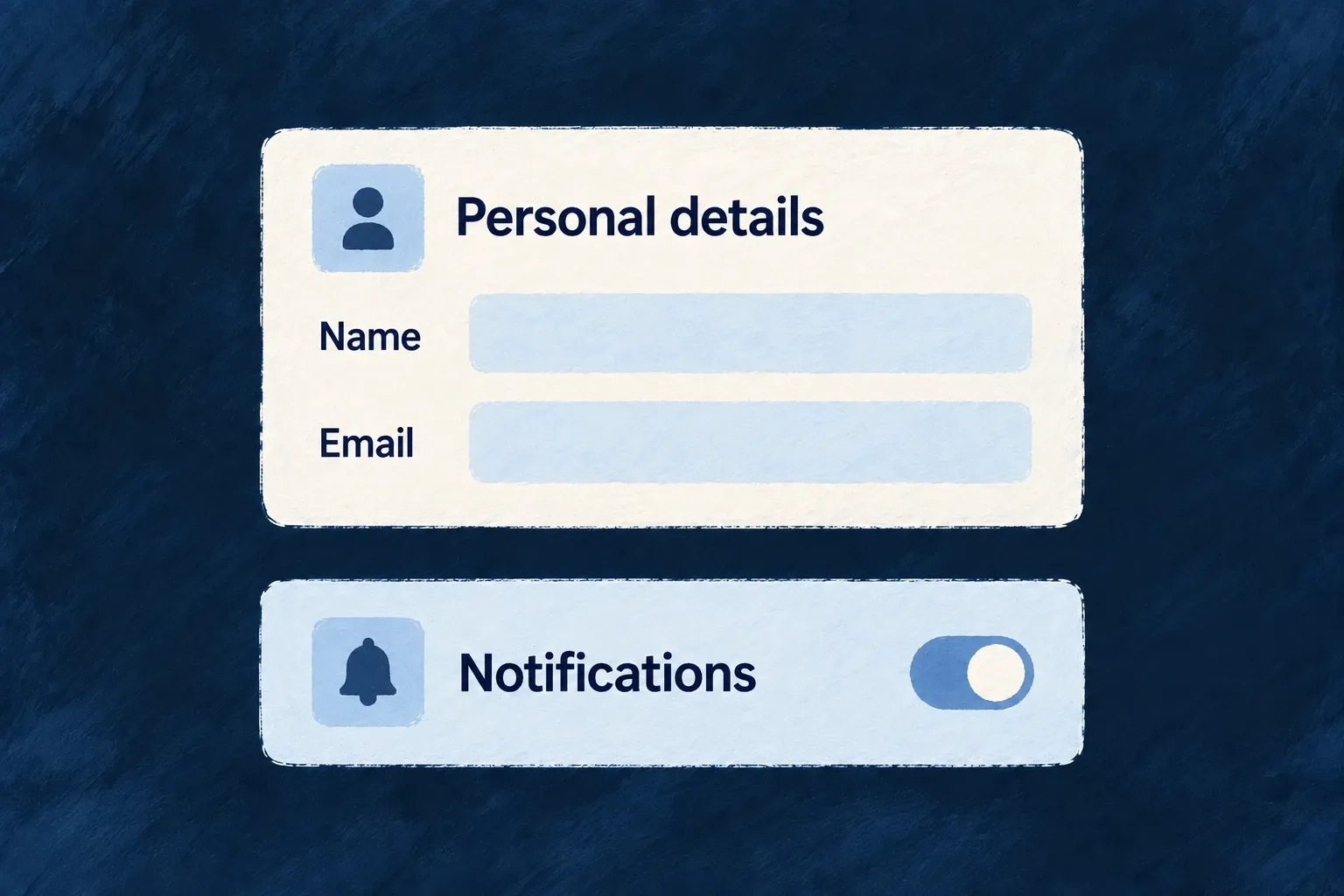 Personal details and notification controls sit in clearly labelled sections.
