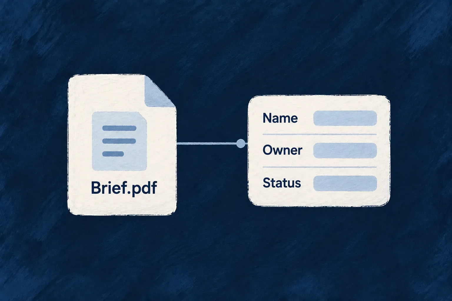 A brief's stored contents are paired with metadata for its name, owner and status.