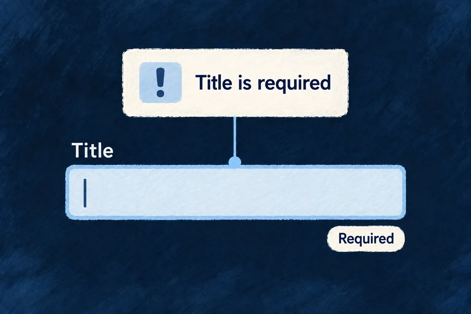 A title-required message points to the empty title field.