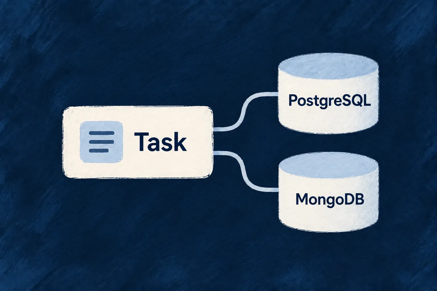 One task definition can be used with PostgreSQL or MongoDB storage.