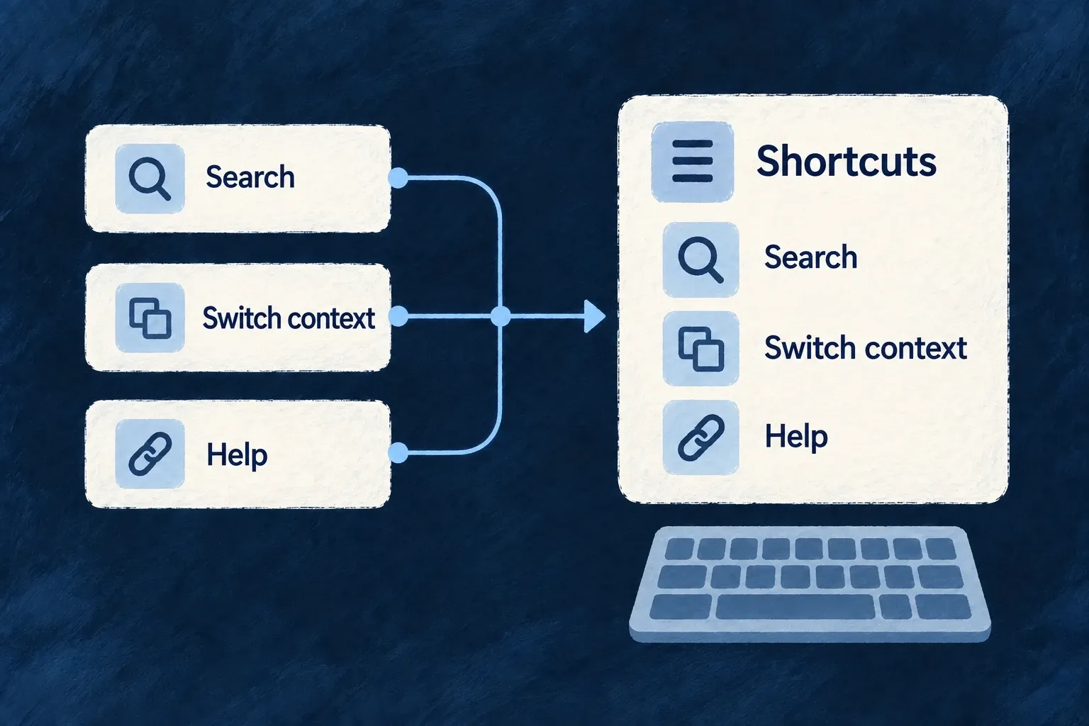 The same registered actions populate shortcut help.