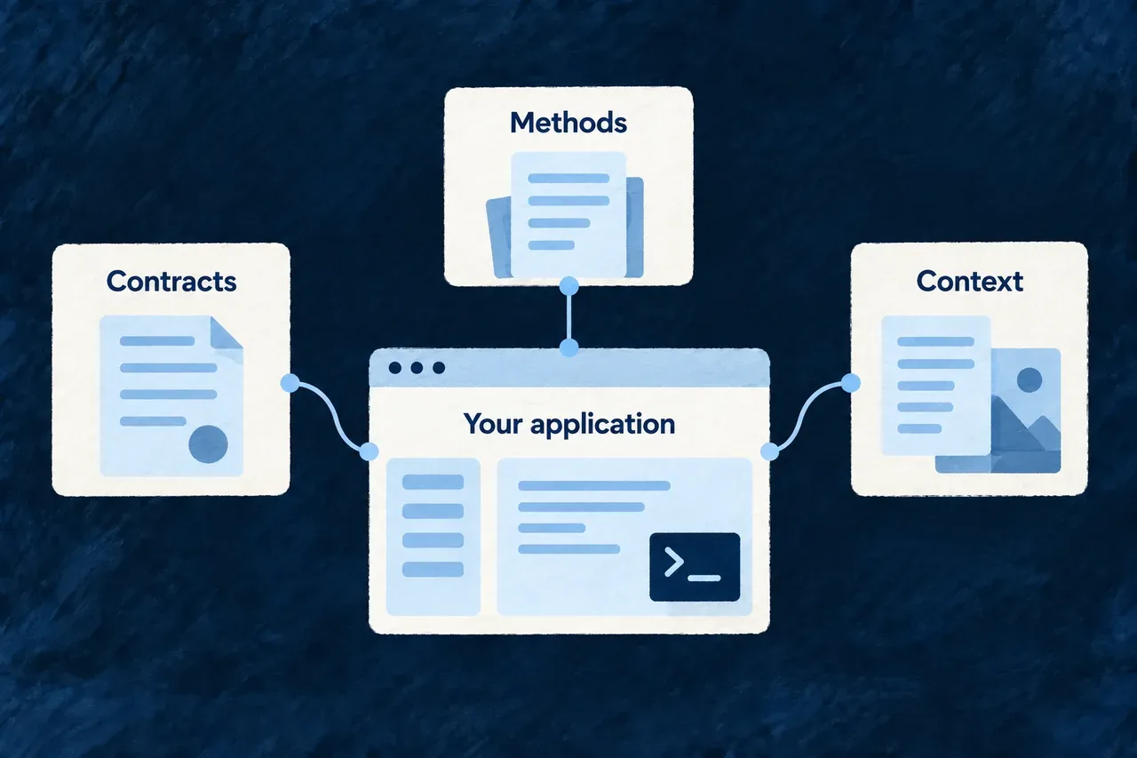 Contracts, methods and context support work inside the application.