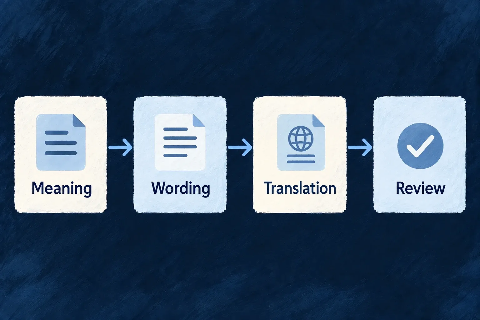 Meaning informs wording, translation and human review.