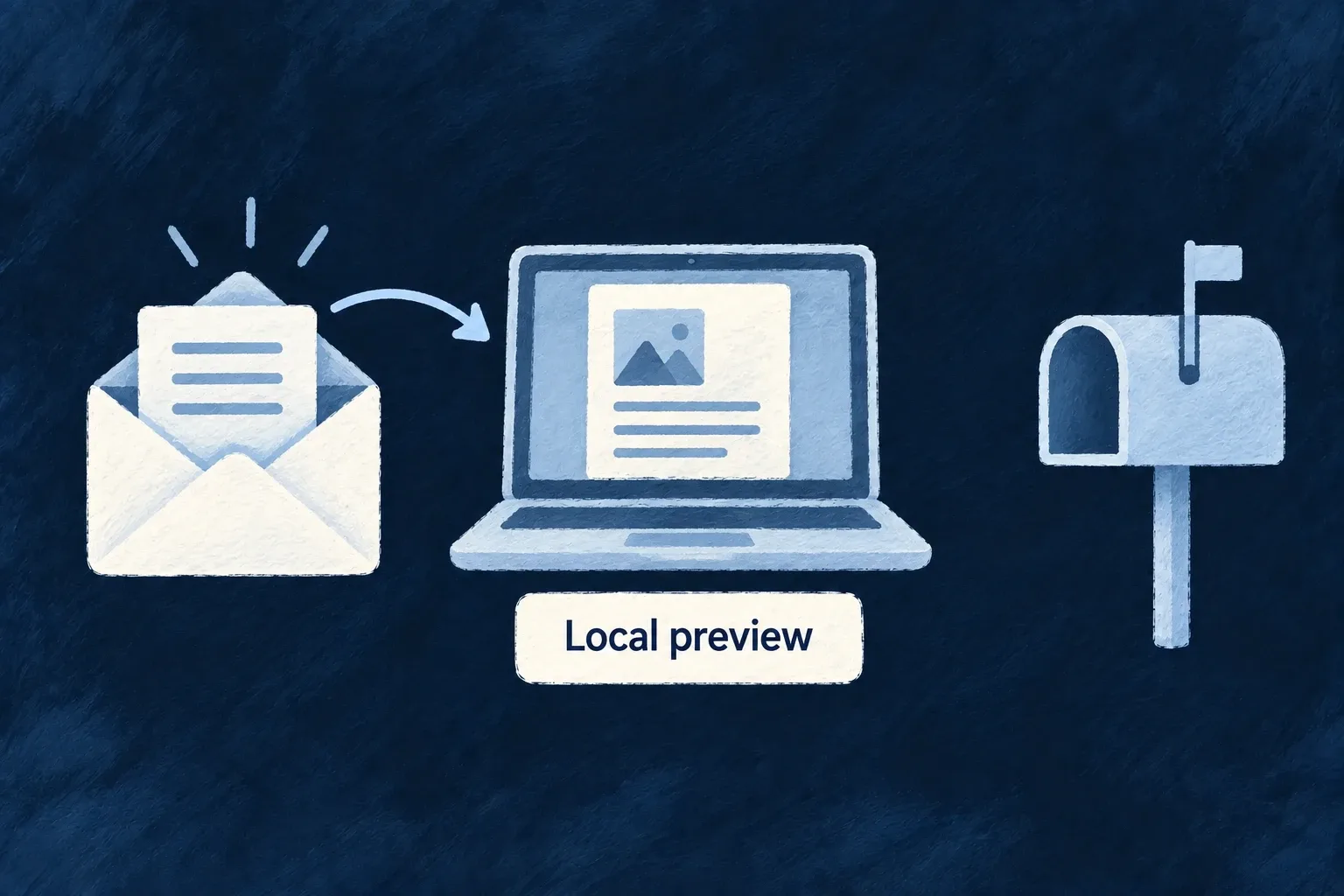 A local email preview exposes the message without sending it to a mailbox.