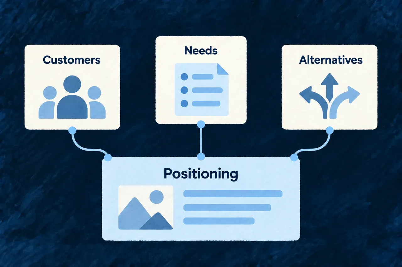 Customer needs and alternatives inform product positioning.