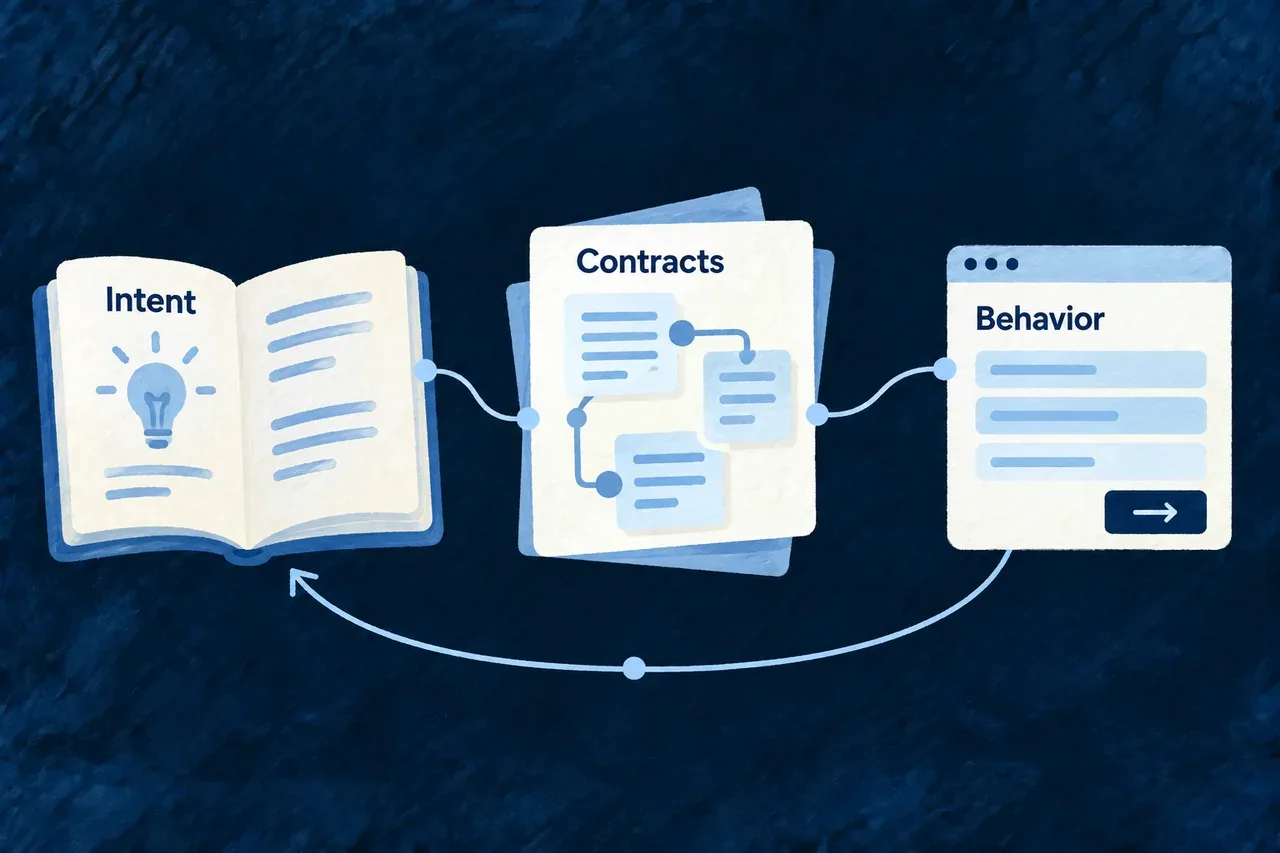 Product intent, contracts and application behavior connected through a shared plan.