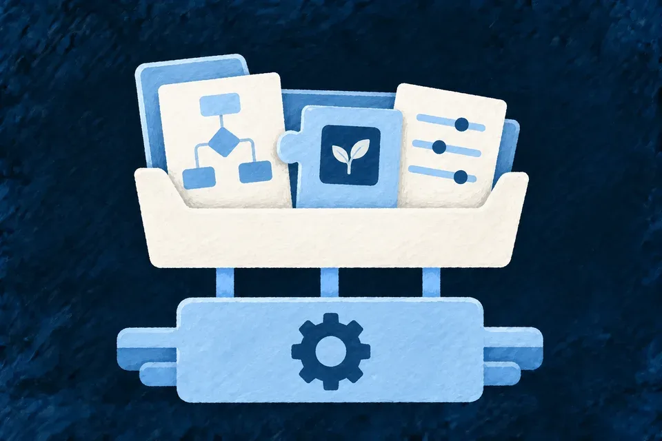 An open application project folder containing a specification map, a custom component and a configuration sheet.