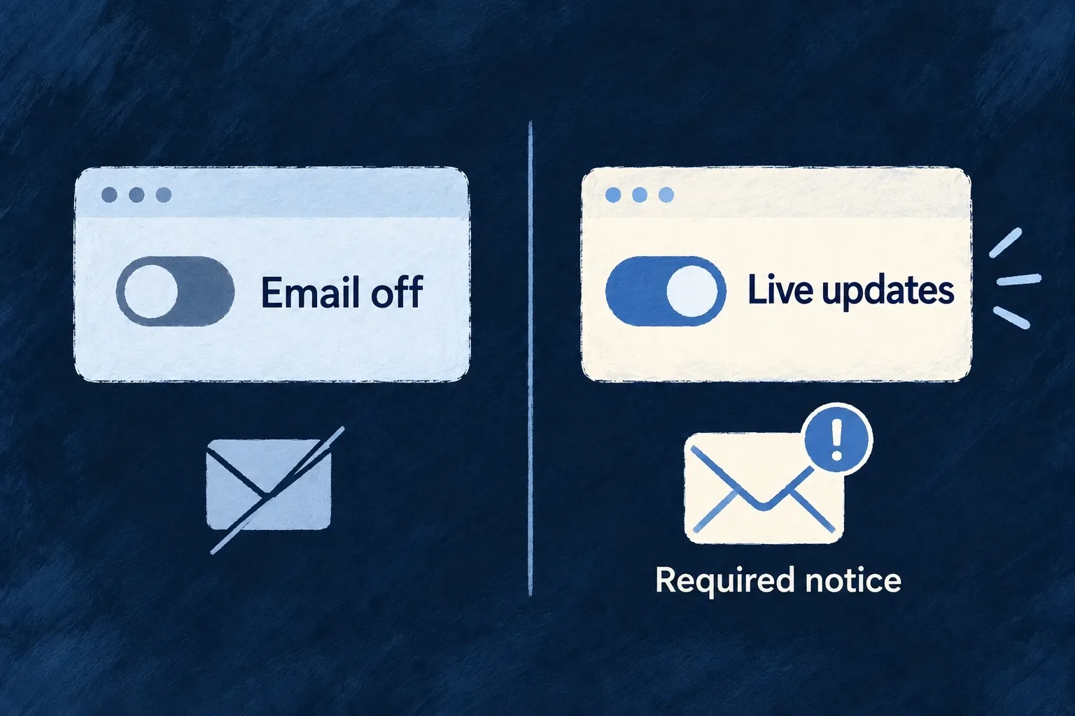 Personal channel preferences can suppress messages while live updates and required notices remain separate.