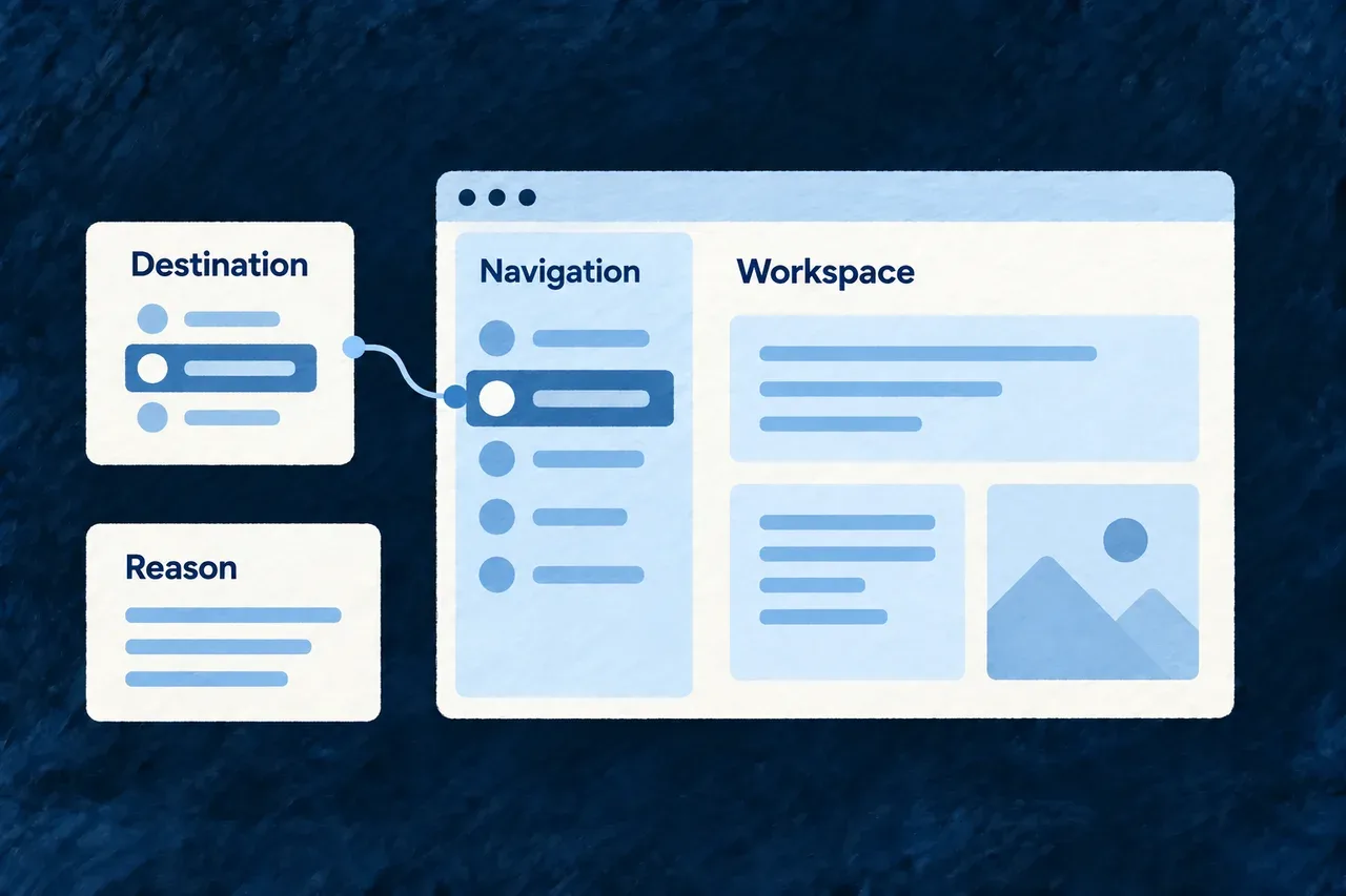 A destination is assigned a navigation position with its rationale.