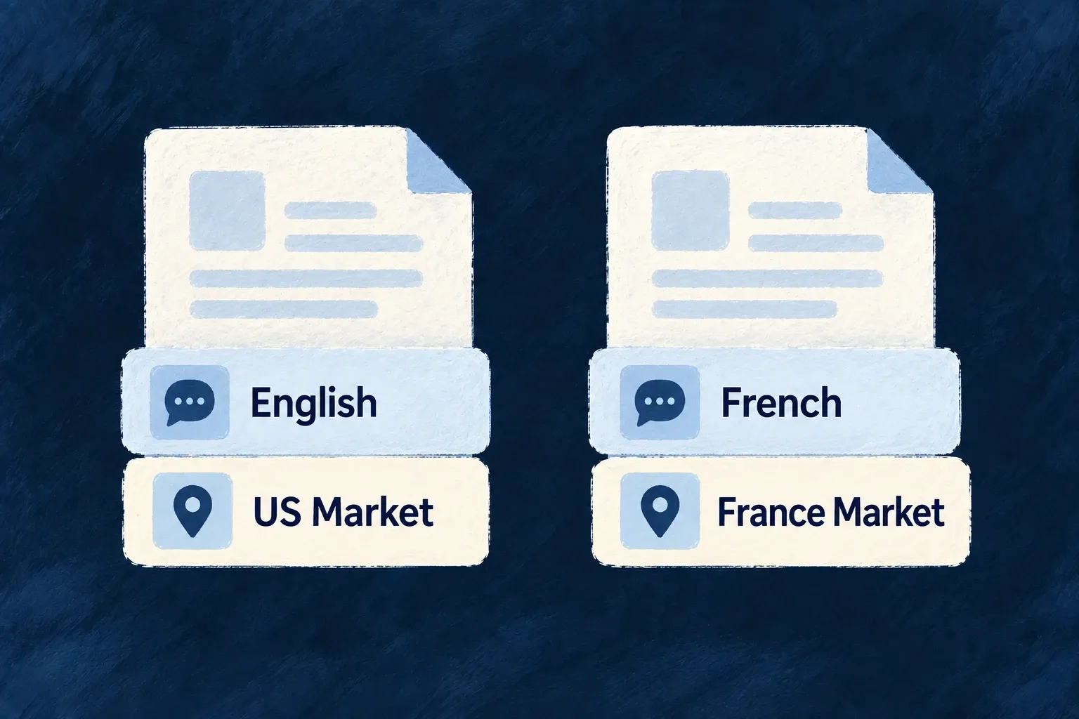 English for the US and French for France are two explicitly paired publication variants.