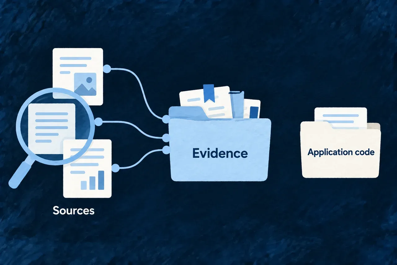 Research collects source findings into a separate evidence folder.