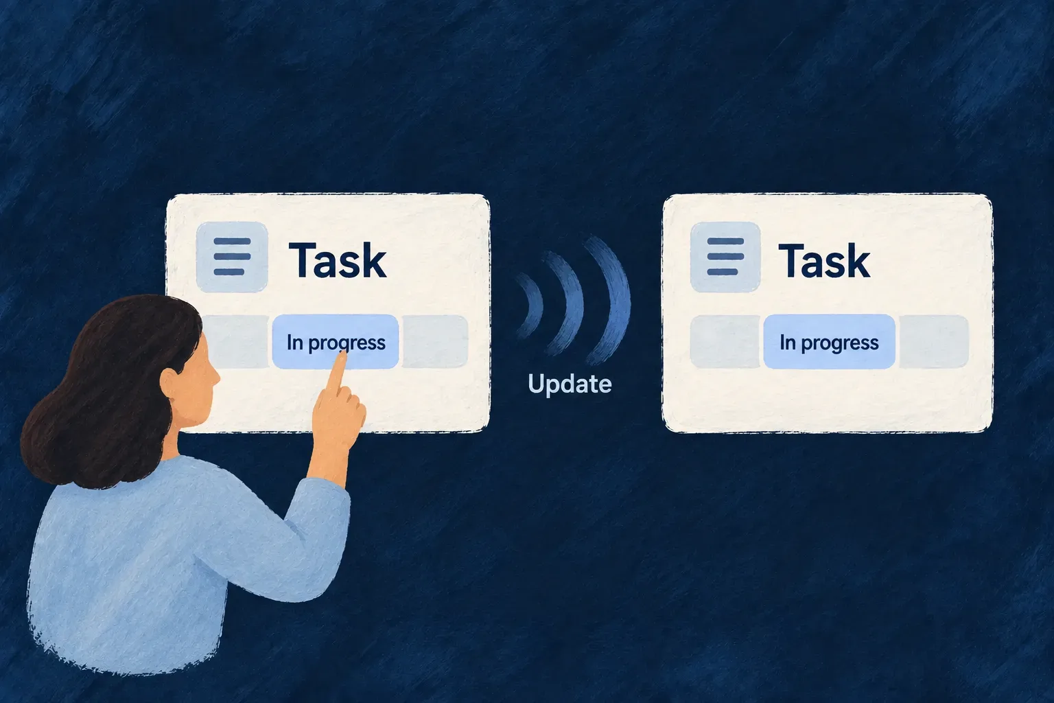 A task edit sends an update signal to another open view.