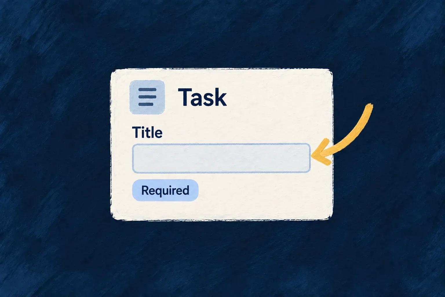 An empty task title is identified with a field-specific Required message.