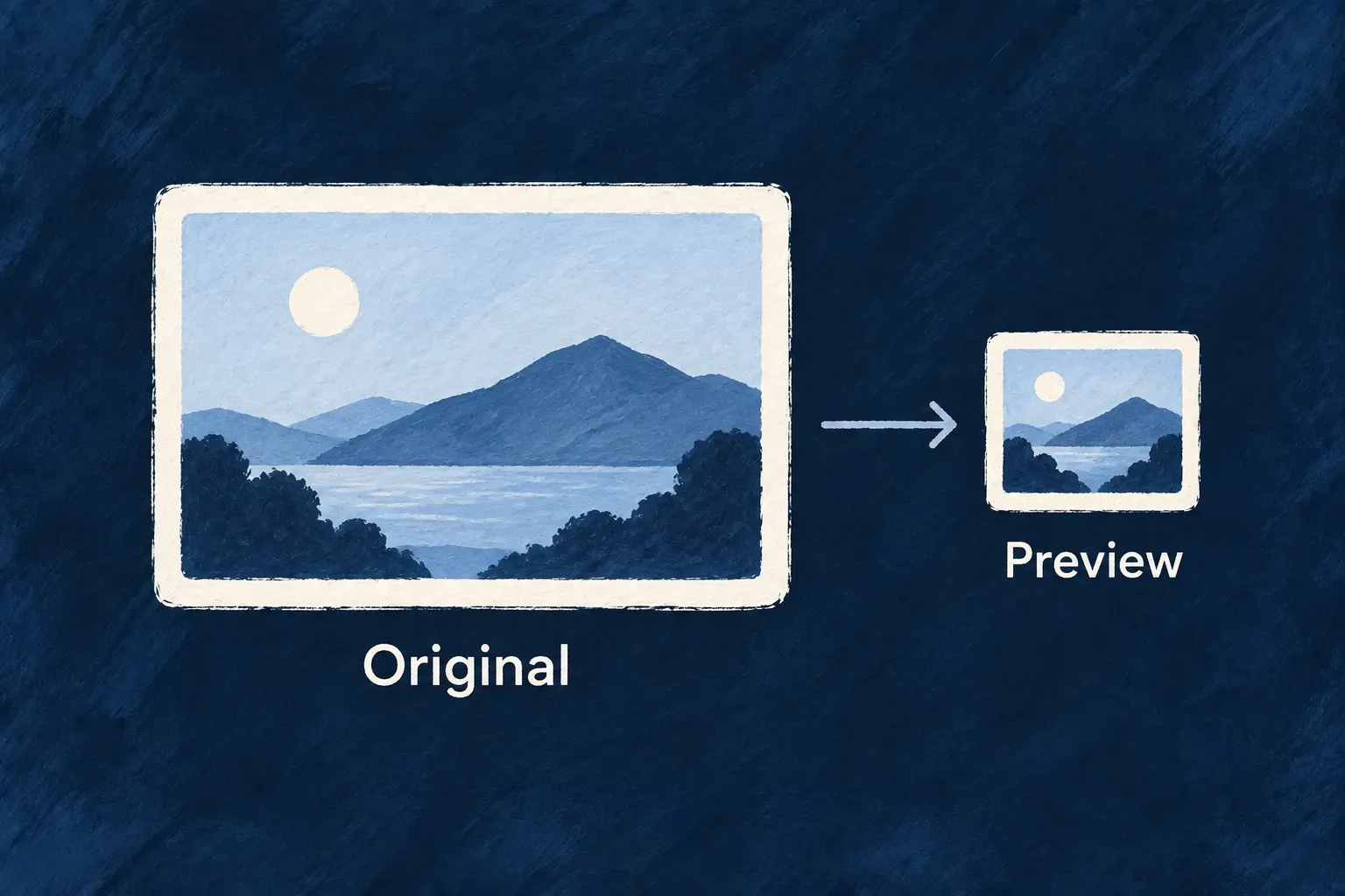 A full-size image is represented by a smaller preview of the same scene.