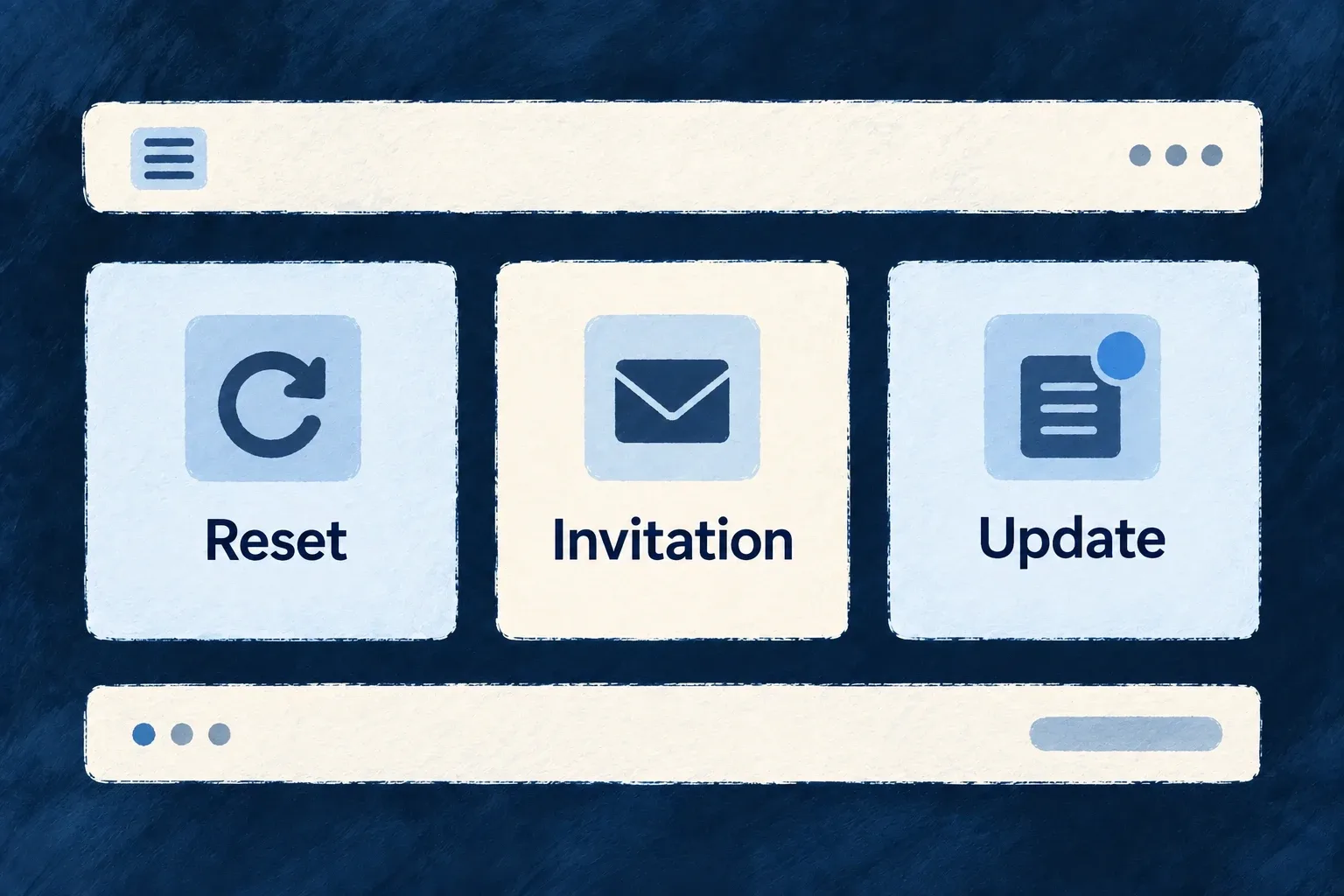 Shared email header and footer components frame different message content.