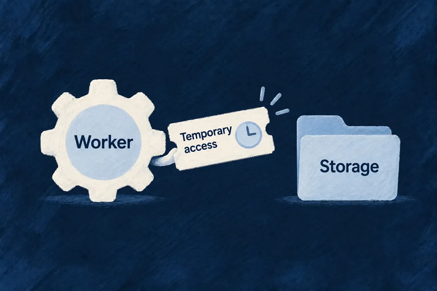 A worker uses a temporary access ticket for its storage area.