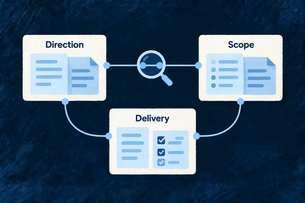 Direction, scope and delivery are connected in the product model.