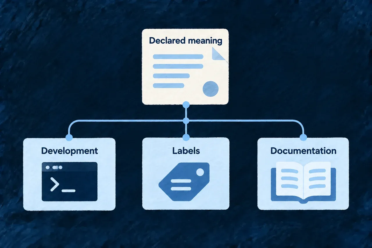 Declared meaning guides development, labels and documentation.