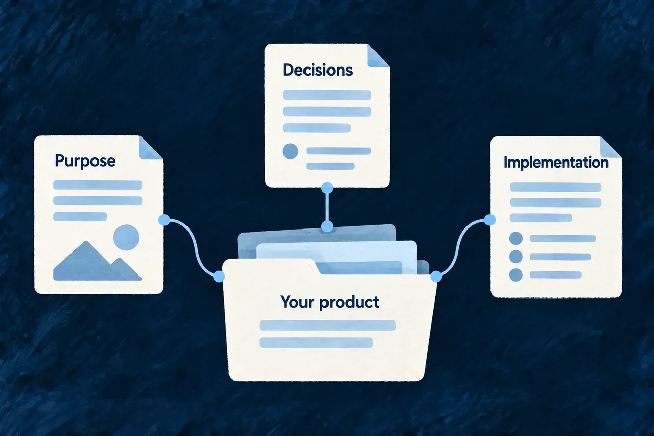 A shared product definition connects purpose, decisions and implementation.