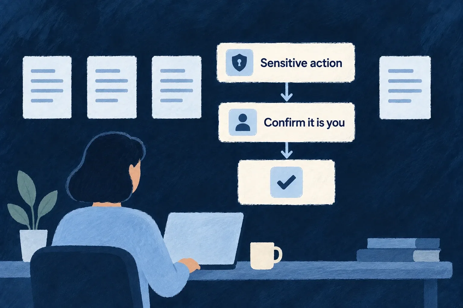 A person working in the application confirms their identity before completing a sensitive action.