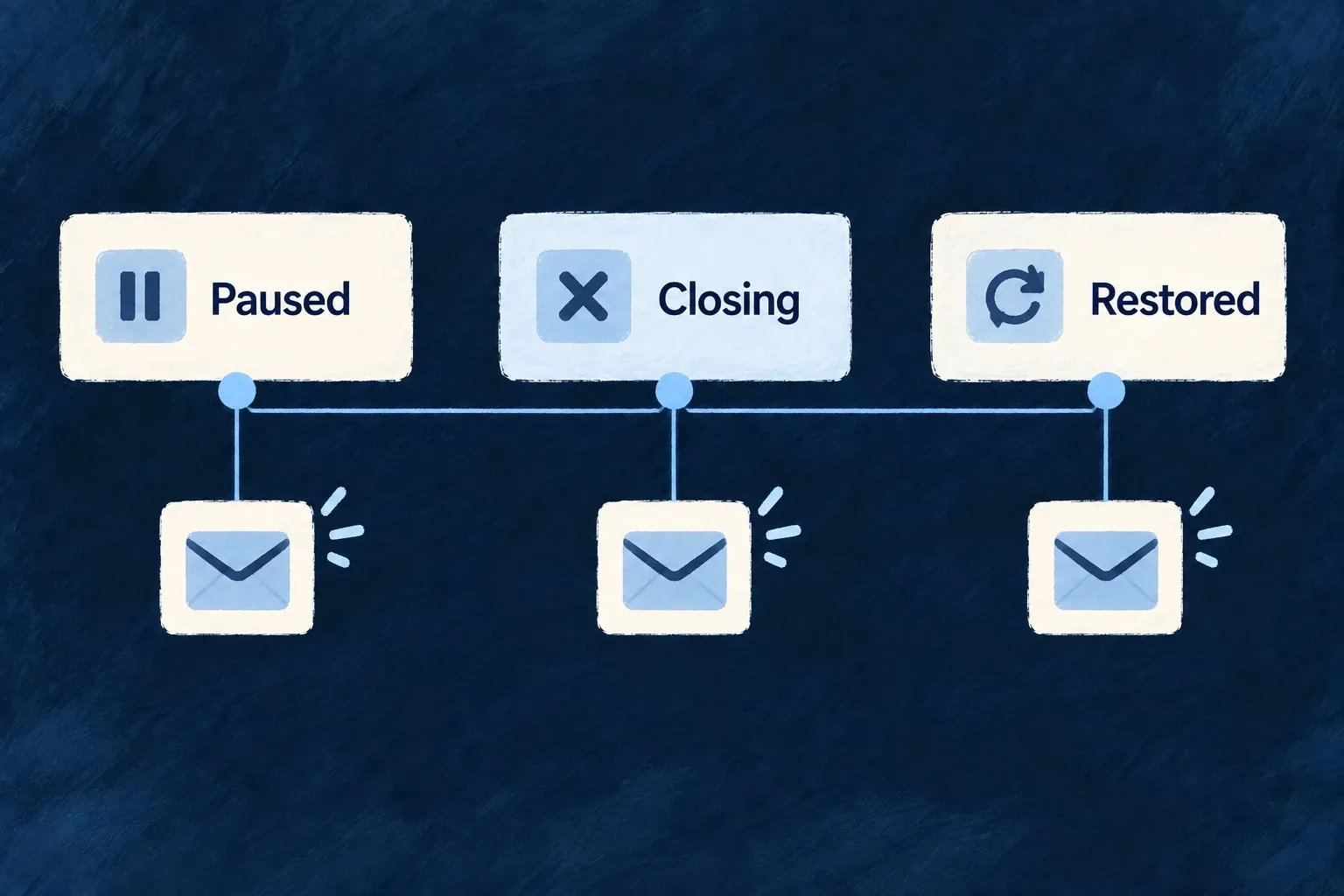 Paused, closing and restored workspace states each trigger an email notification.
