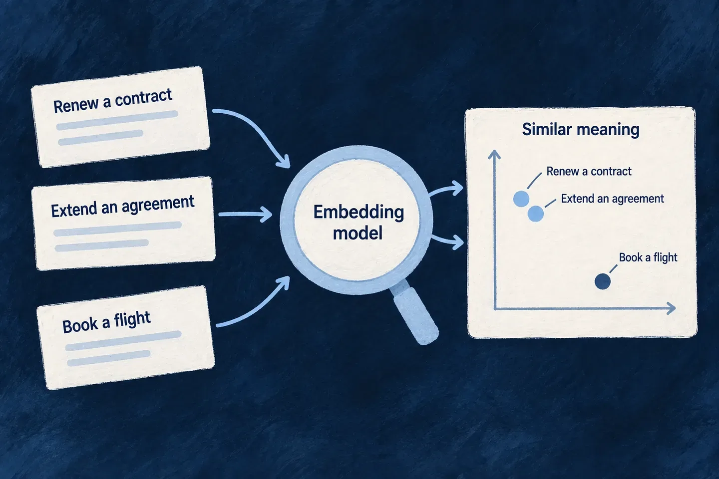 Text passages become comparable semantic representations.