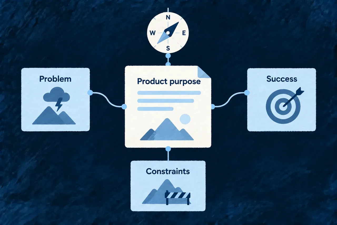 Product purpose connects the problem, success criteria and constraints.